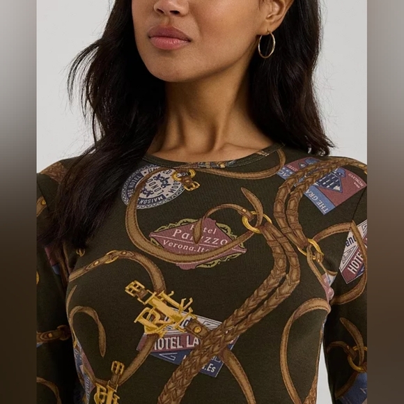 Lauren Ralph Lauren Equestrian Travel Logo Print Preppy Long Sleeve Shirt 3X - Picture 3 of 8